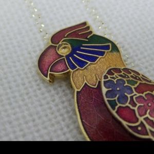 Vintage Cloisonne Parrot Bird Brooch Pin